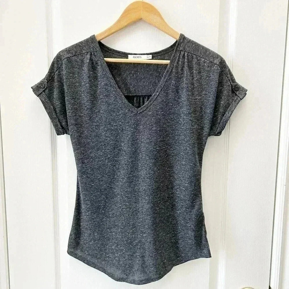Ricki’s Linen Blend T-Shirt Loose Fit V Neck Short Sleeves Charcoal Grey Side XS - Picture 6 of 16